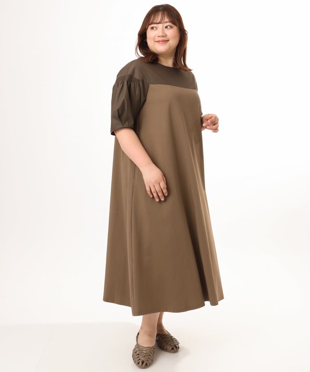 OLEGD24129 eur3(エウルキューブ) 【大きいサイズ】切り替えコンビワンピース モカ