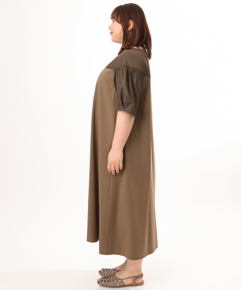 OLEGD24129 eur3(エウルキューブ) 【大きいサイズ】切り替えコンビワンピース モカ