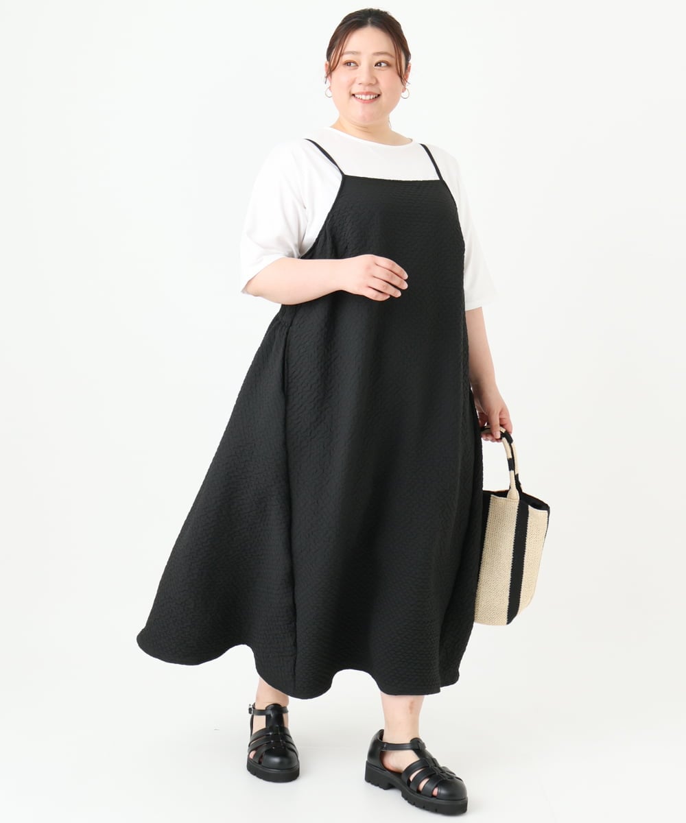 OLEGV07119 eur3(エウルキューブ) 【大きいサイズ】ポコポコキャミワンピース ブラック(94)