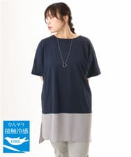 OLEHD26089 eur3(エウルキューブ) 【大きいサイズ/接触冷感】バイカラーコンビチュニック ネイビー
