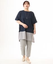 OLEHD26089 eur3(エウルキューブ) 【大きいサイズ/接触冷感】バイカラーコンビチュニック ネイビー