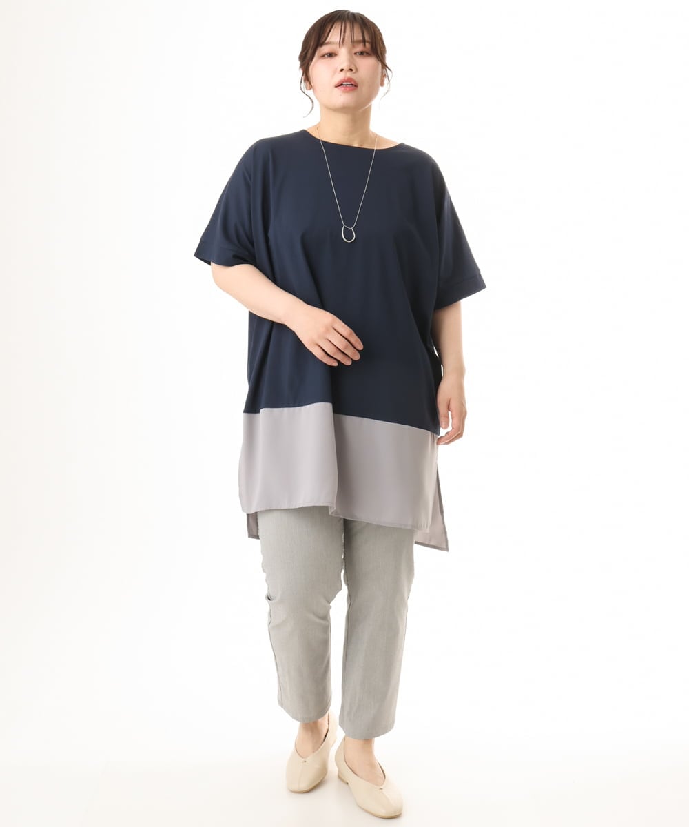 OLEHD26089 eur3(エウルキューブ) 【大きいサイズ/接触冷感】バイカラーコンビチュニック ネイビー