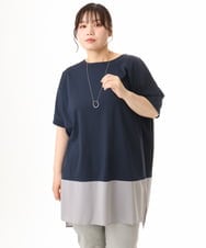 OLEHD26089 eur3(エウルキューブ) 【大きいサイズ/接触冷感】バイカラーコンビチュニック ネイビー