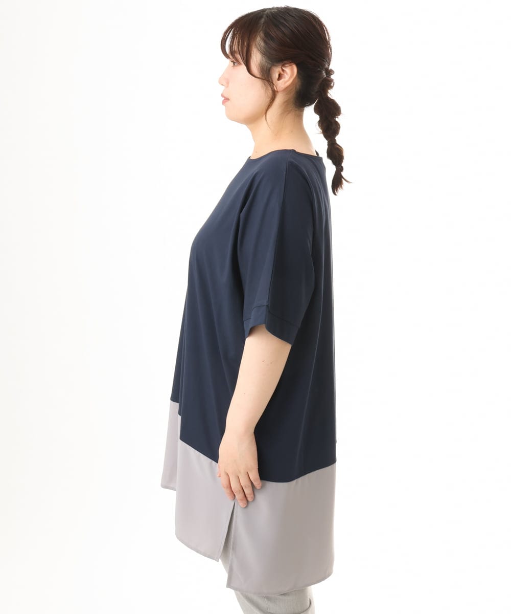 OLEHD26089 eur3(エウルキューブ) 【大きいサイズ/接触冷感】バイカラーコンビチュニック ネイビー