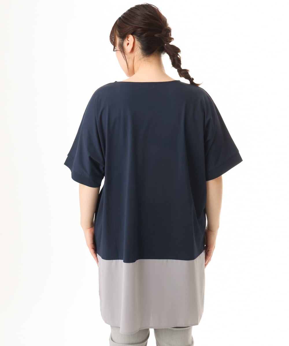 OLEHD26089 eur3(エウルキューブ) 【大きいサイズ/接触冷感】バイカラーコンビチュニック ネイビー