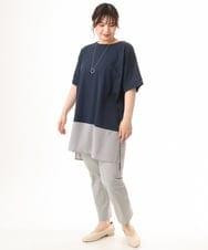 OLEHD26089 eur3(エウルキューブ) 【大きいサイズ/接触冷感】バイカラーコンビチュニック ネイビー
