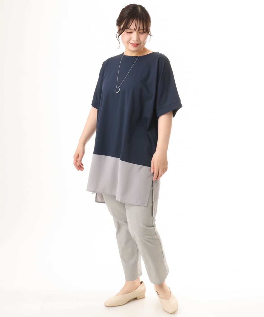 OLEHD26089 eur3(エウルキューブ) 【大きいサイズ/接触冷感】バイカラーコンビチュニック ネイビー