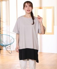 OLEHD26089 eur3(エウルキューブ) 【大きいサイズ/接触冷感】バイカラーコンビチュニック グレージュ