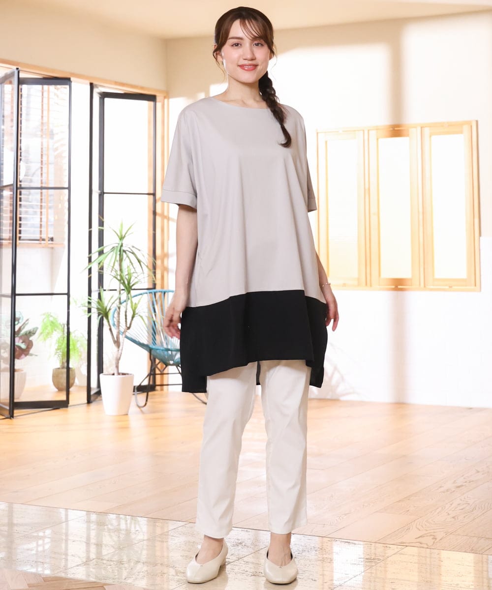 OLEHD26089 eur3(エウルキューブ) 【大きいサイズ/接触冷感】バイカラーコンビチュニック グレージュ
