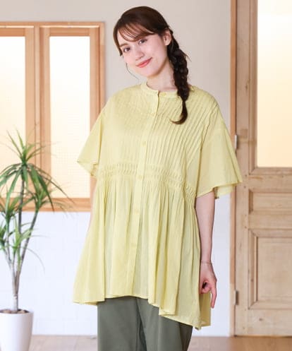 OLEHD32089 eur3 【大きいサイズ】インド綿ギャザーチュニック