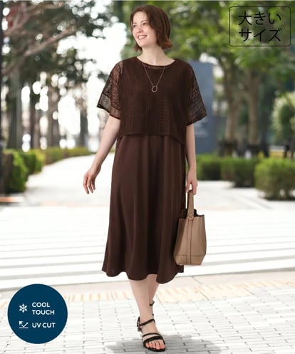 OLEID27089 eur3 【大きいサイズ/接触冷感/UVカット】メッシュレイヤードワンピース