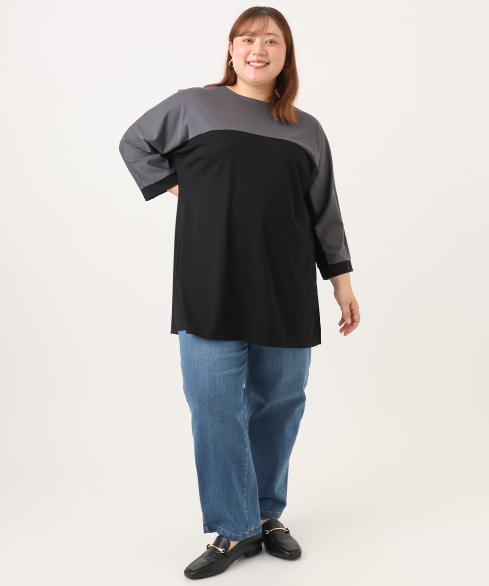 OLEJD11089 eur3(エウルキューブ) 【大きいサイズ】ブロッキングチュニック ブラック