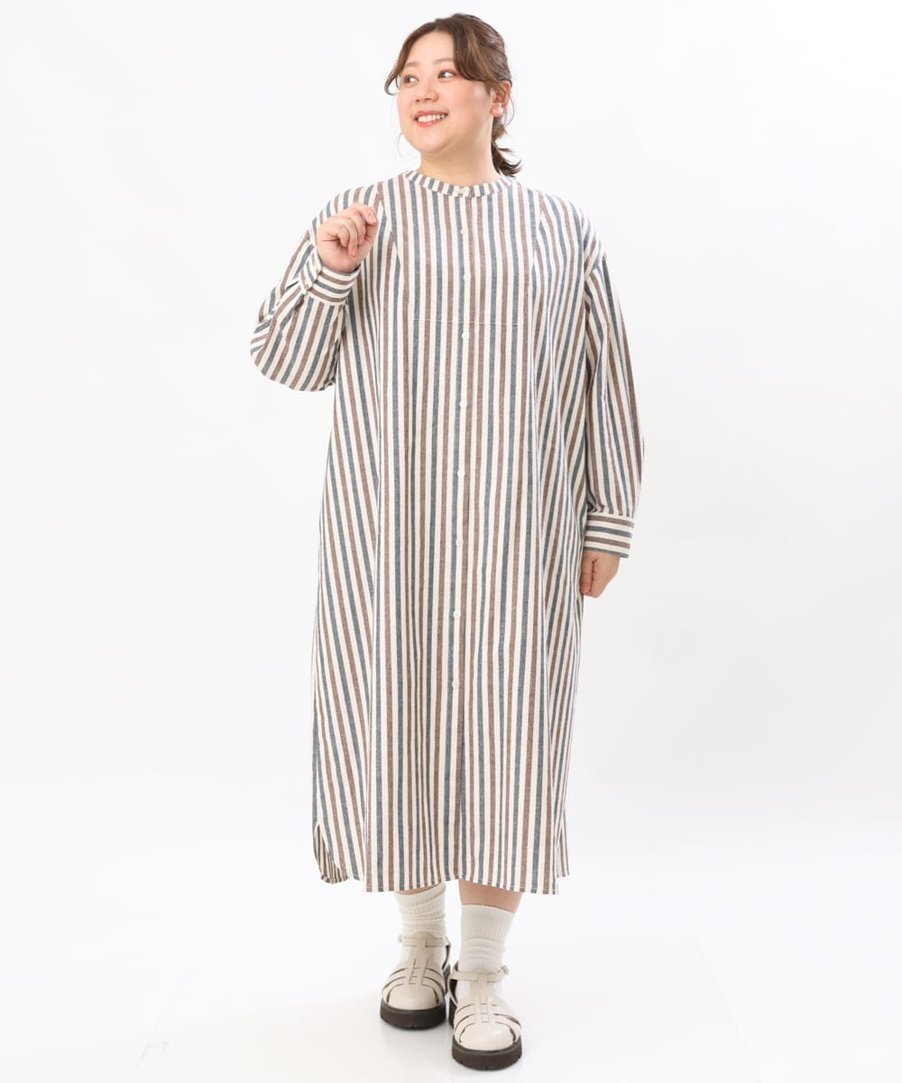 OLEJS12119 eur3(エウルキューブ) 【大きいサイズ/11号サイズあり】ストライプシャツワンピース ブラウン(87）