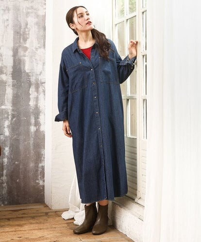OLEKA04139  【大きいサイズ】ロングシャツワンピース
