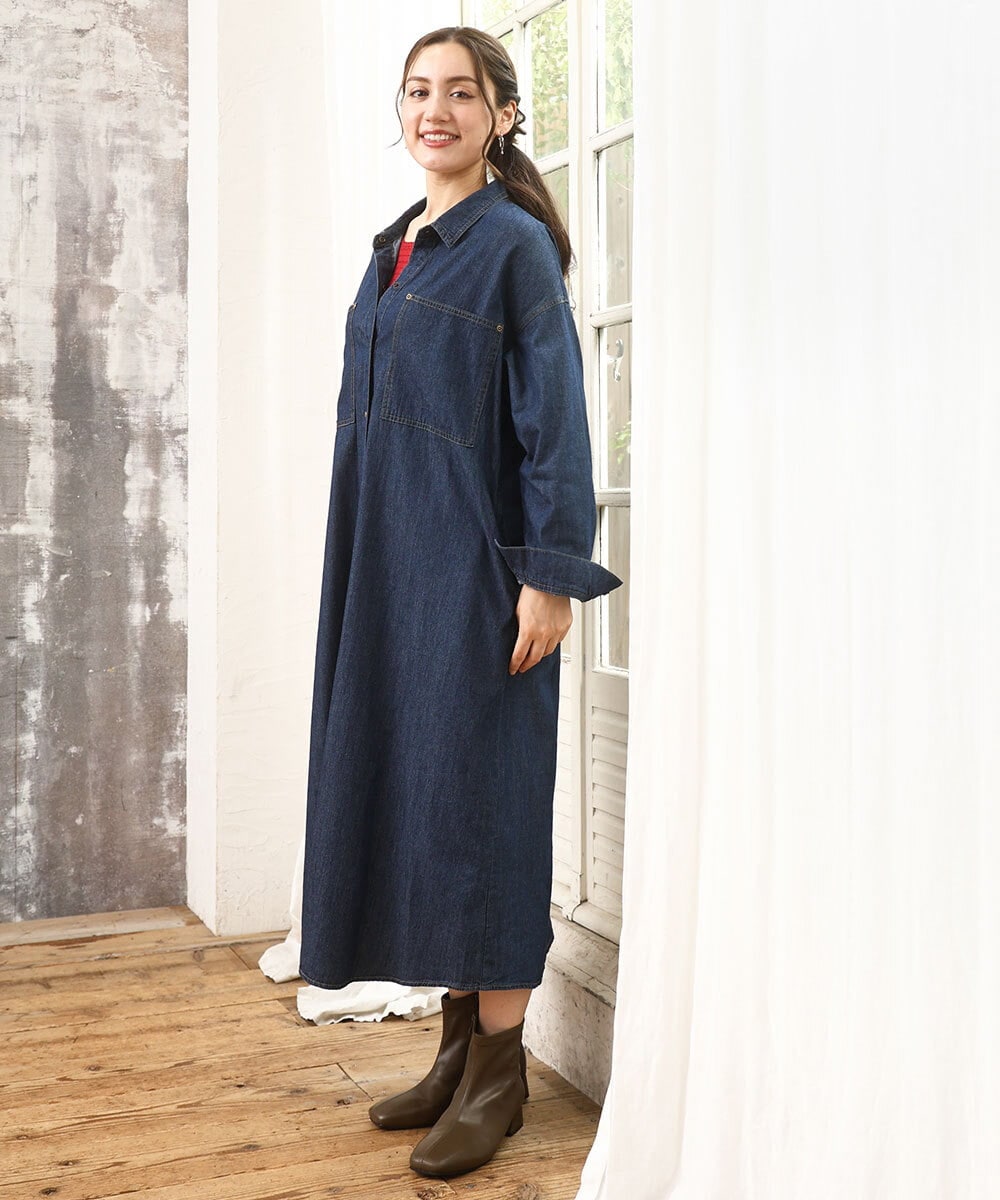 OLEKA04139 eur3(エウルキューブ) 【大きいサイズ】ロングシャツワンピース ネイビー(57)