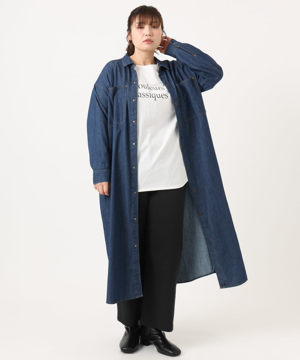 OLEKA04139 eur3(エウルキューブ) 【大きいサイズ】ロングシャツワンピース ネイビー(57)