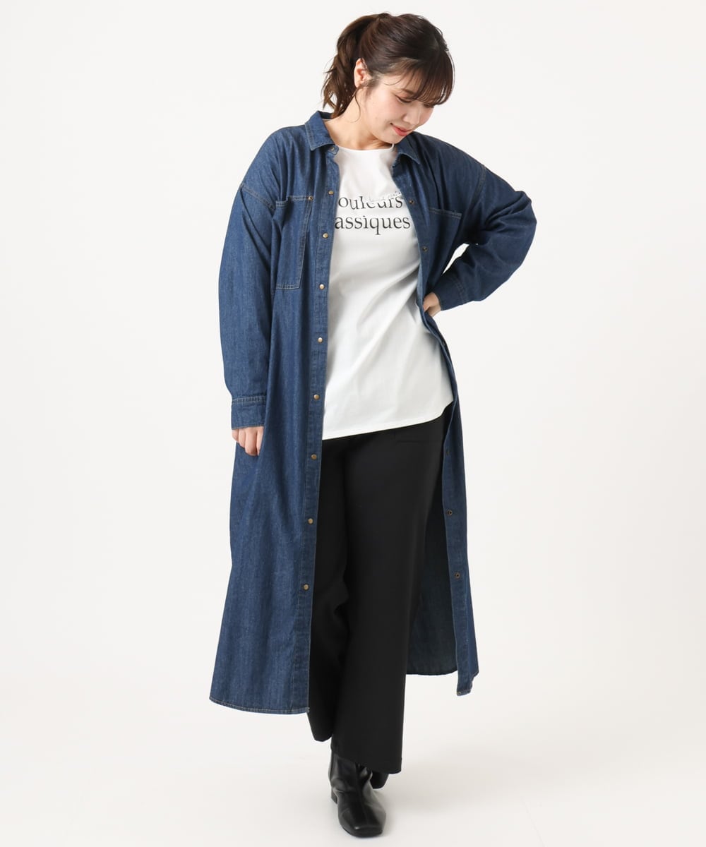 OLEKA04139 eur3(エウルキューブ) 【大きいサイズ】ロングシャツワンピース ネイビー(57)