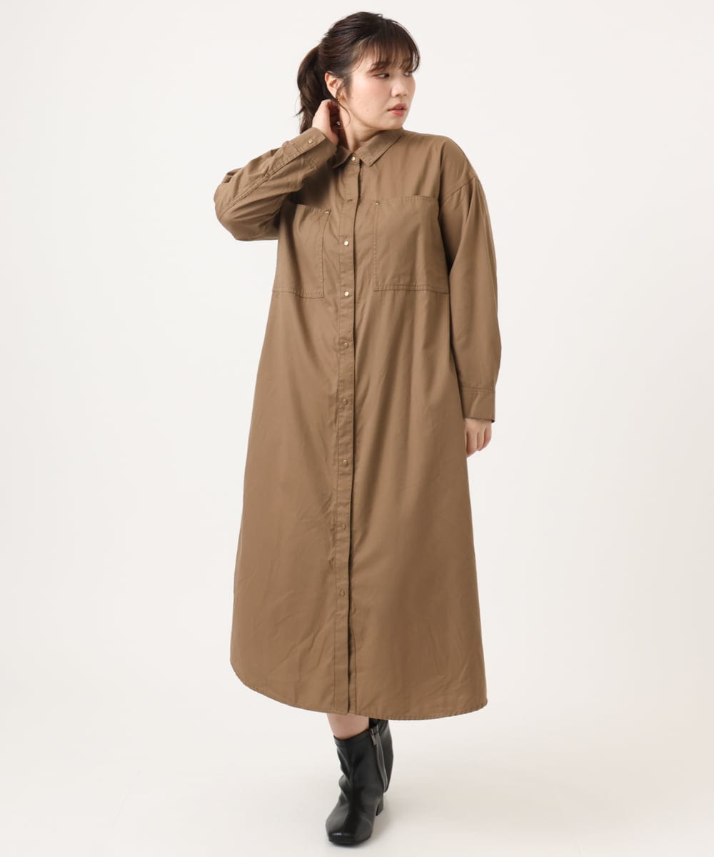 OLEKA04139 eur3(エウルキューブ) 【大きいサイズ】ロングシャツワンピース モカ(84)