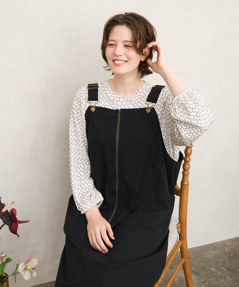 OLEKD05129 eur3(エウルキューブ) 【大きいサイズ】フロントジップジャンパースカート ブラック