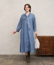 OLEKD06139 eur3(エウルキューブ) 【大きいサイズ】ケミカルウォッシュデニムボウドレス ライトブルー