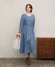 OLEKD06139 eur3(エウルキューブ) 【大きいサイズ】ケミカルウォッシュデニムボウドレス ライトブルー