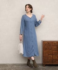 OLEKD06139 eur3(エウルキューブ) 【大きいサイズ】ケミカルウォッシュデニムボウドレス ライトブルー