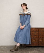 OLEKD06139 eur3(エウルキューブ) 【大きいサイズ】ケミカルウォッシュデニムボウドレス ライトブルー