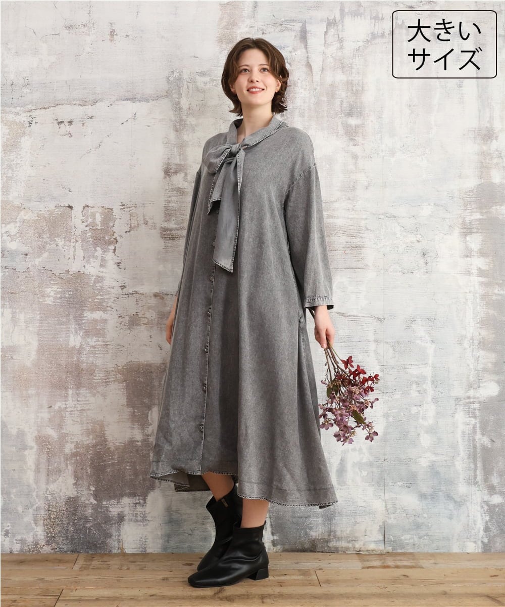 OLEKD06139 eur3(エウルキューブ) 【大きいサイズ】ケミカルウォッシュデニムボウドレス ブラック