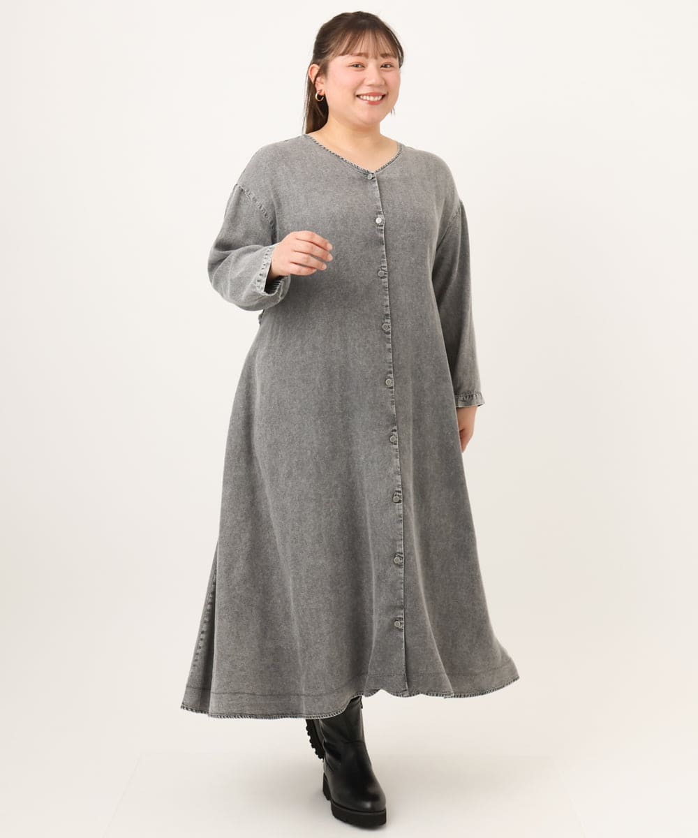 OLEKD06139 eur3(エウルキューブ) 【大きいサイズ】ケミカルウォッシュデニムボウドレス ブラック