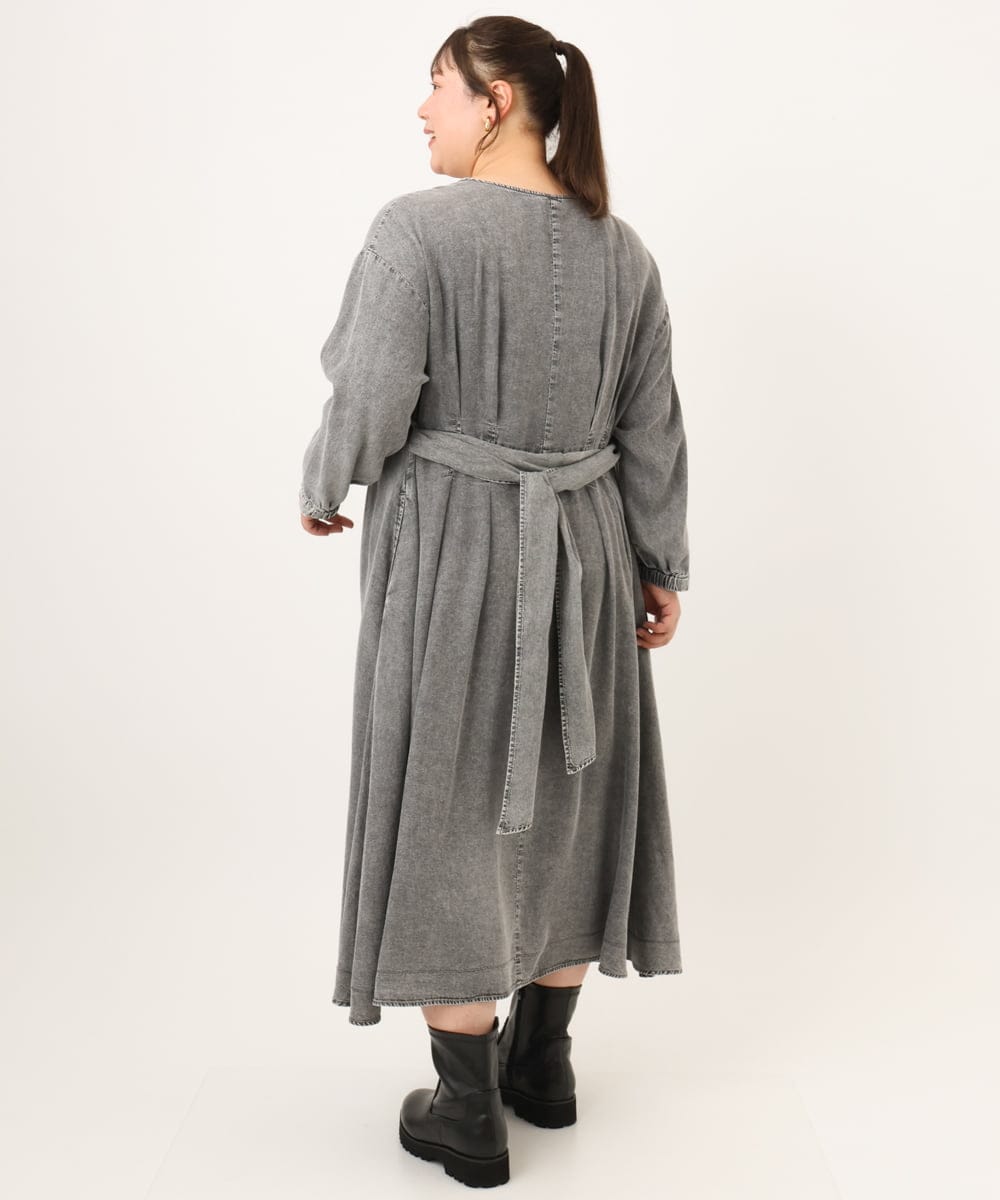 OLEKD06139 eur3(エウルキューブ) 【大きいサイズ】ケミカルウォッシュデニムボウドレス ブラック