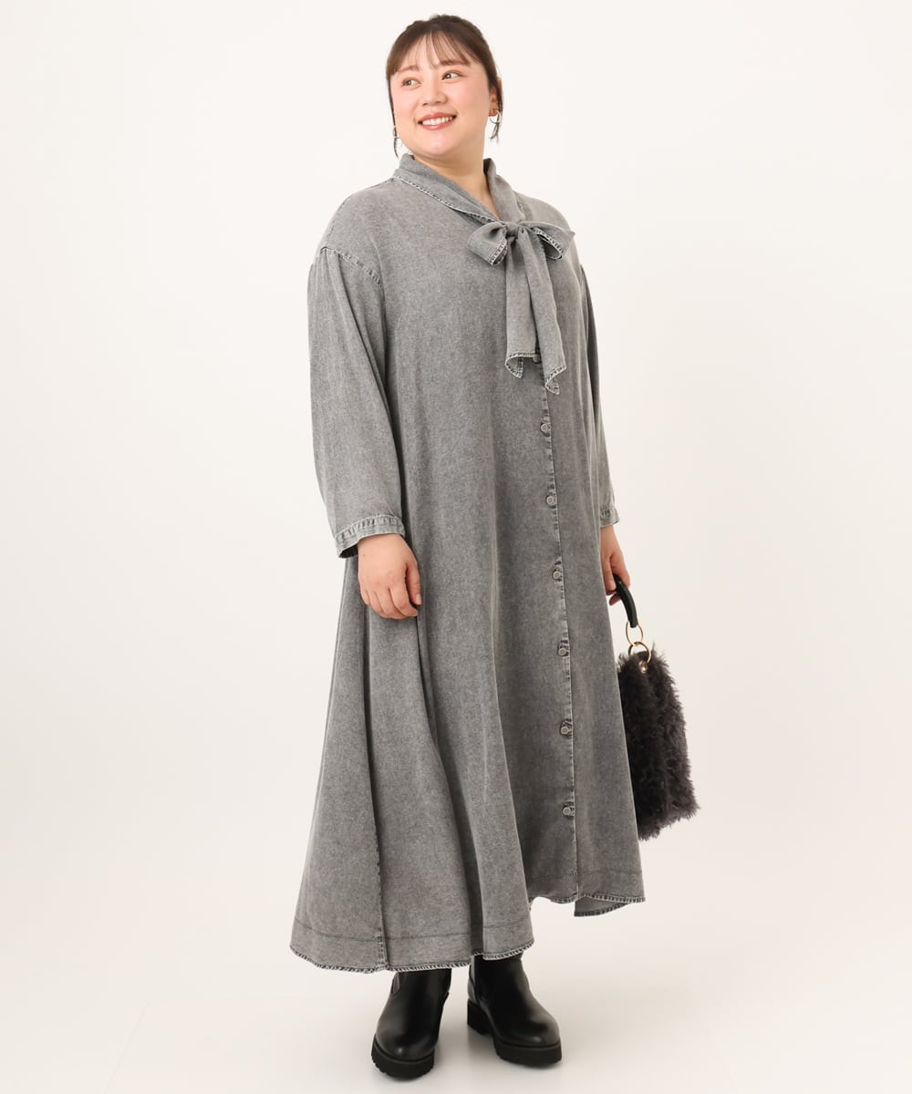 OLEKD06139 eur3(エウルキューブ) 【大きいサイズ】ケミカルウォッシュデニムボウドレス ブラック