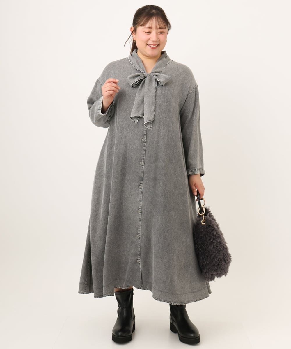 OLEKD06139 eur3(エウルキューブ) 【大きいサイズ】ケミカルウォッシュデニムボウドレス ブラック