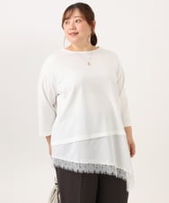 OLEKD13079 eur3(エウルキューブ) 【大きいサイズ】レイヤード風裾レースチュニック ホワイト