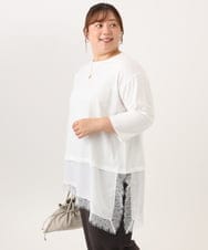 OLEKD13079 eur3(エウルキューブ) 【大きいサイズ】レイヤード風裾レースチュニック ホワイト