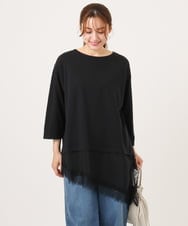OLEKD13079 eur3(エウルキューブ) 【大きいサイズ】レイヤード風裾レースチュニック ブラック