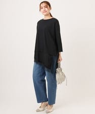 OLEKD13079 eur3(エウルキューブ) 【大きいサイズ】レイヤード風裾レースチュニック ブラック