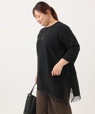 OLEKD13079 eur3(エウルキューブ) 【大きいサイズ】レイヤード風裾レースチュニック ブラック