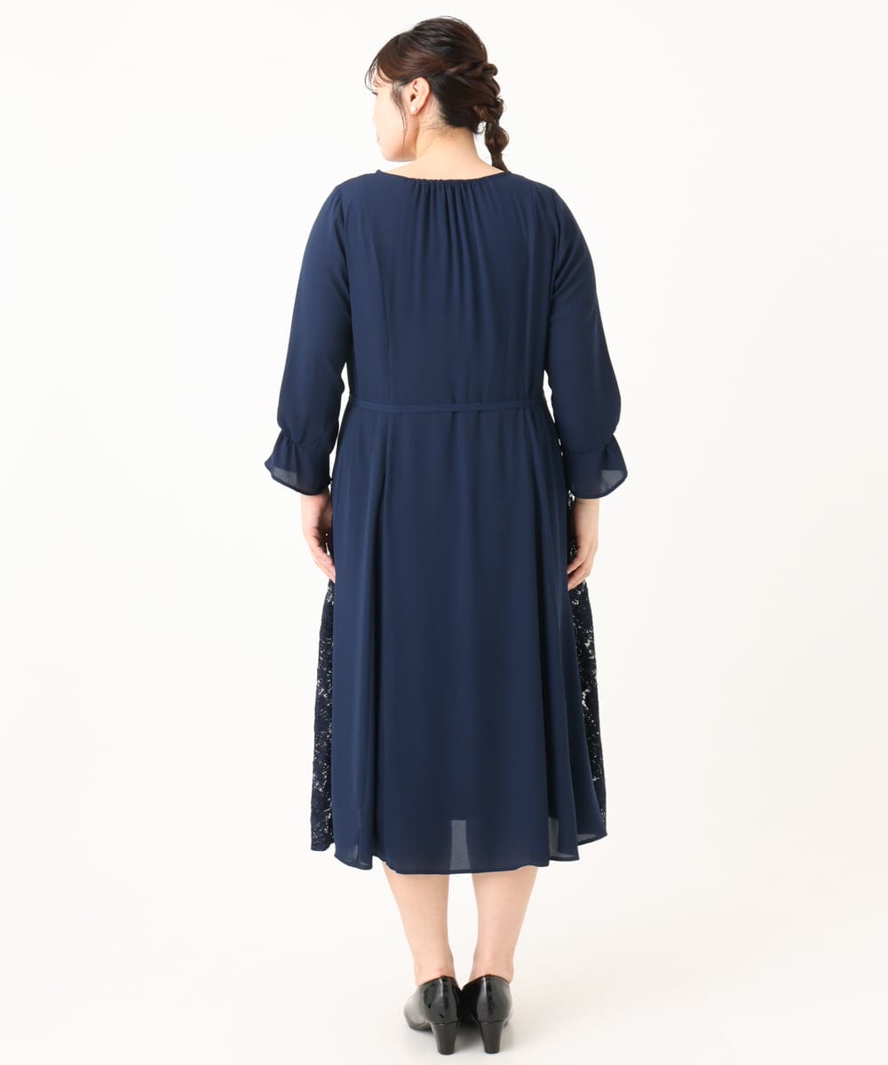 OLELA08179 eur3(エウルキューブ) 【大きいサイズ】サイドレースドレス ネイビー(57)