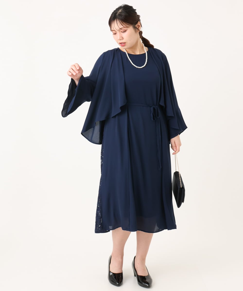 OLELA08179 eur3(エウルキューブ) 【大きいサイズ】サイドレースドレス ネイビー(57)