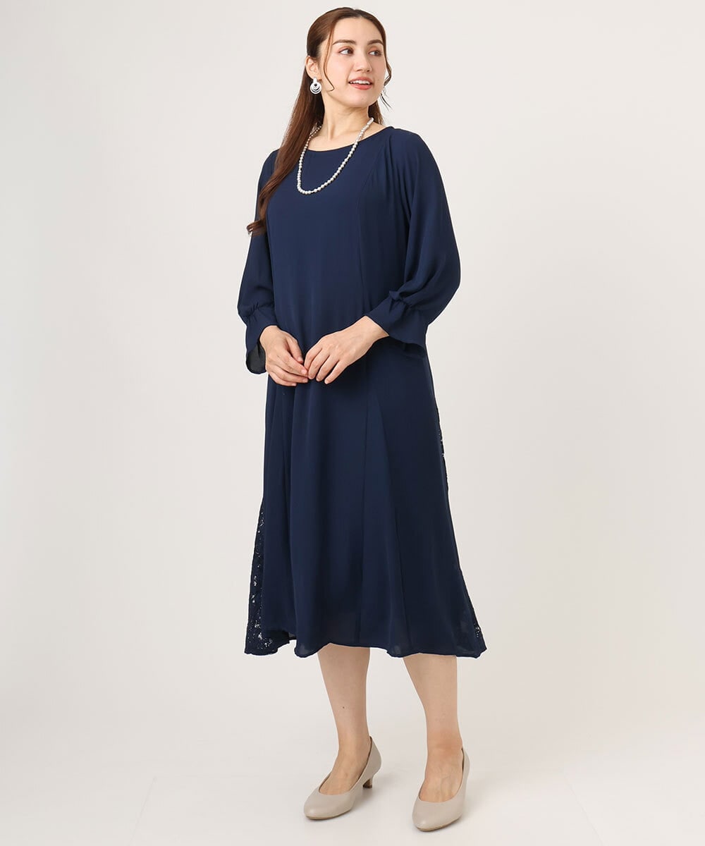 OLELA08179 eur3(エウルキューブ) 【大きいサイズ】サイドレースドレス ネイビー(57)