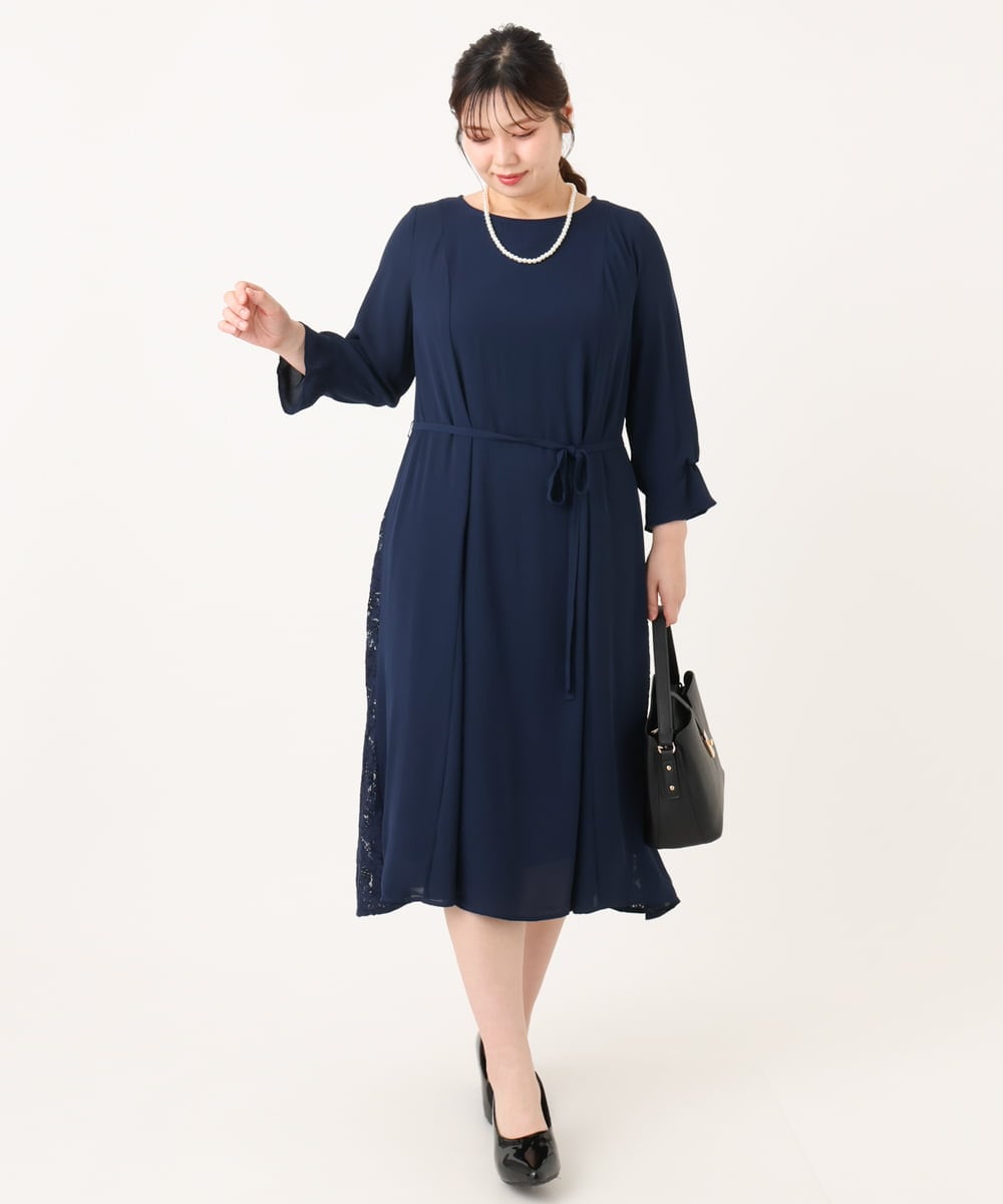 OLELA08179 eur3(エウルキューブ) 【大きいサイズ】サイドレースドレス ネイビー(57)