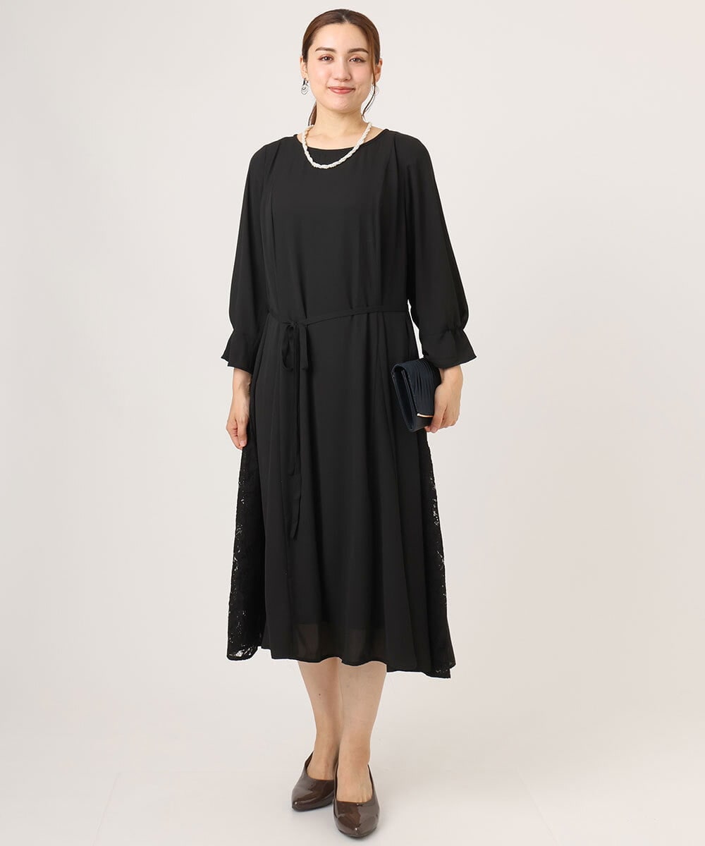 OLELA08179 eur3(エウルキューブ) 【大きいサイズ】サイドレースドレス ブラック(94)