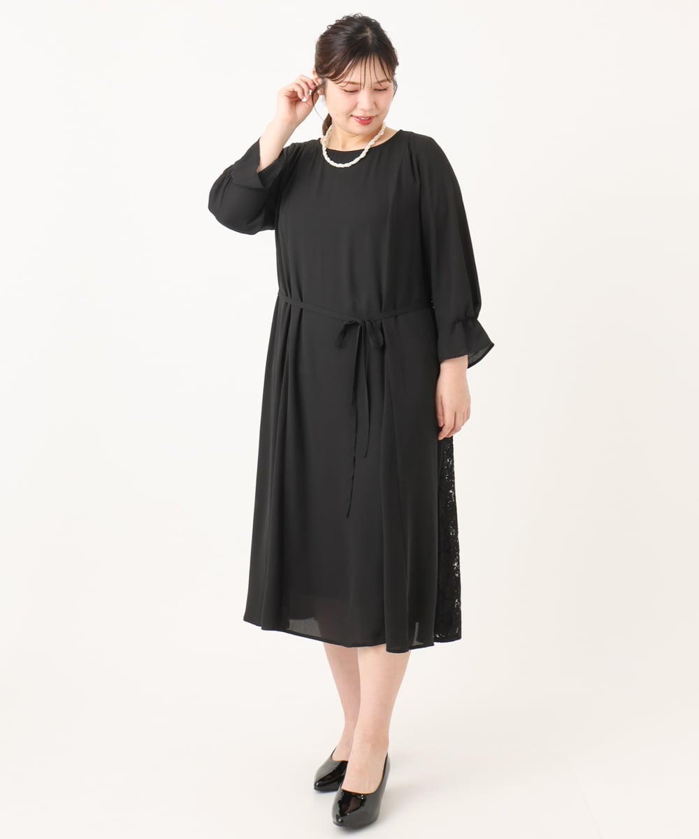 OLELA08179 eur3(エウルキューブ) 【大きいサイズ】サイドレースドレス ブラック(94)