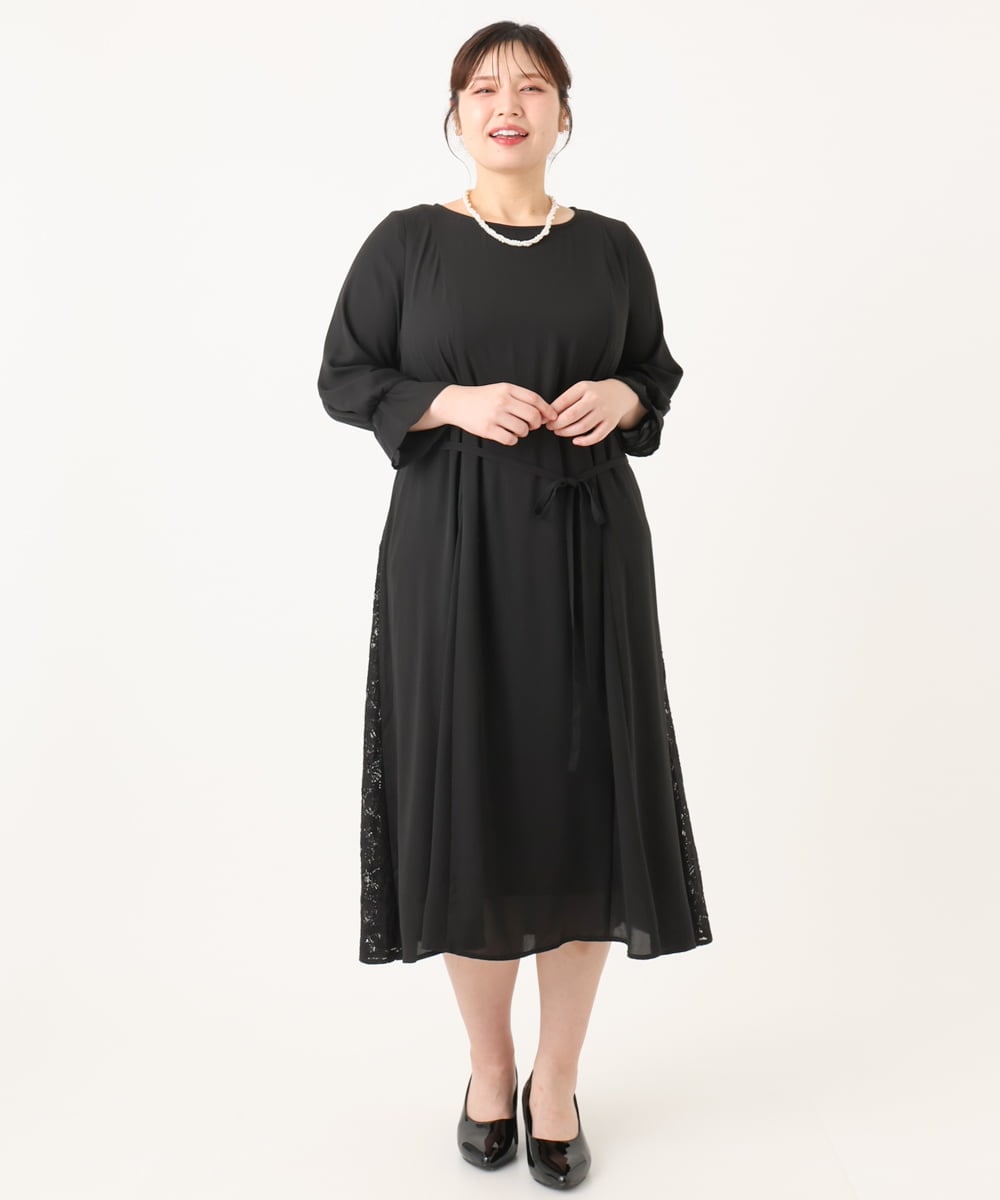 OLELA08179 eur3(エウルキューブ) 【大きいサイズ】サイドレースドレス ブラック(94)