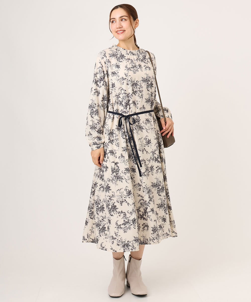 OLELA09139 eur3(エウルキューブ) 【大きいサイズ】プリント花柄ワンピース アイボリー(80)