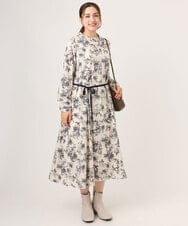 OLELA09139 eur3(エウルキューブ) 【大きいサイズ】プリント花柄ワンピース アイボリー(80)