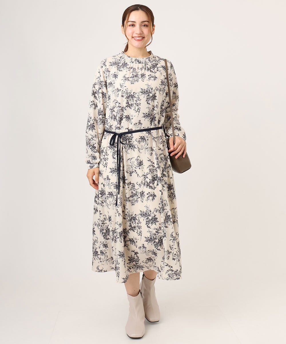 OLELA09139 eur3(エウルキューブ) 【大きいサイズ】プリント花柄ワンピース アイボリー(80)