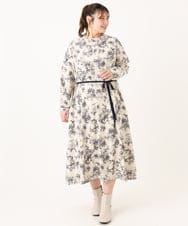 OLELA09139 eur3(エウルキューブ) 【大きいサイズ】プリント花柄ワンピース アイボリー(80)