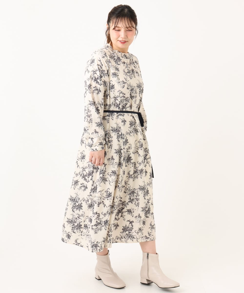 OLELA09139 eur3(エウルキューブ) 【大きいサイズ】プリント花柄ワンピース アイボリー(80)