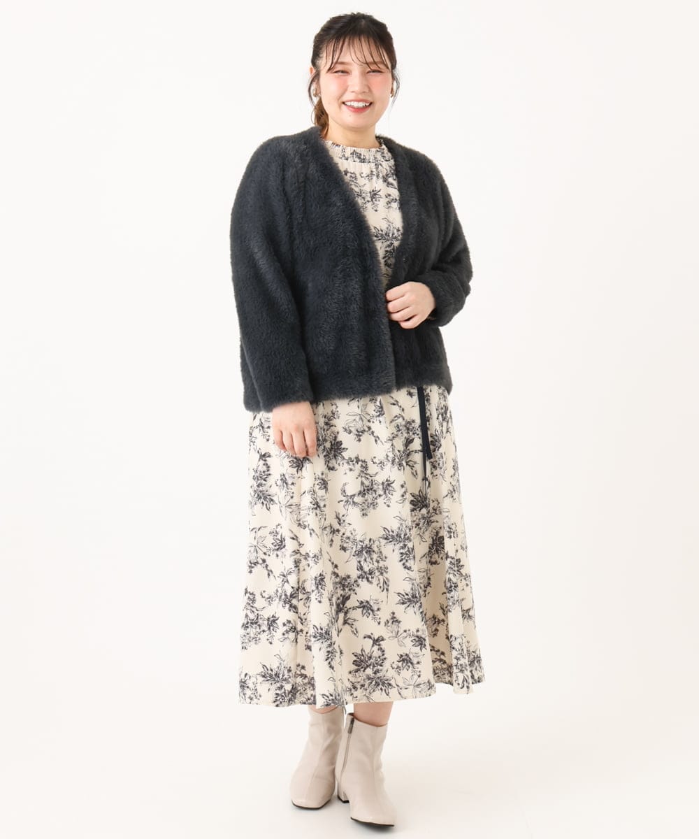 OLELA09139 eur3(エウルキューブ) 【大きいサイズ】プリント花柄ワンピース アイボリー(80)